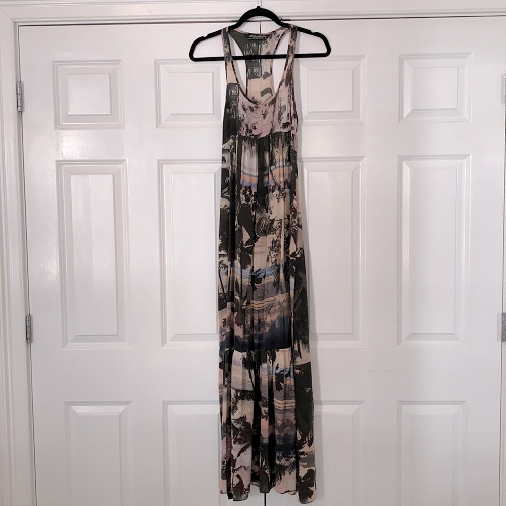 AllSaints 100% Silk Aloe Palm Print Maxi dress